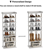 HOMEFORT 7-Tier Wood Shoe Rack, Double Rows 7-Tier Shoe Shelf, Shoe Storage Stand, Entryway Shoe Tower, Vertical Shoe Organizer Perfect for Narrow Closet, Entryway, Hallway, Bedroom in White