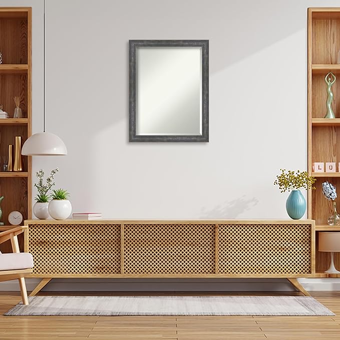 Amanti Art Grey Wall Mirror 27x21 Angled Metallic Rainbow Rectangle Bathroom Mirror for Wall Decor Living Room, Medium Modern Contemporary Wood Frame, Hangs Horizonally and Vertically, Bathroom Decor