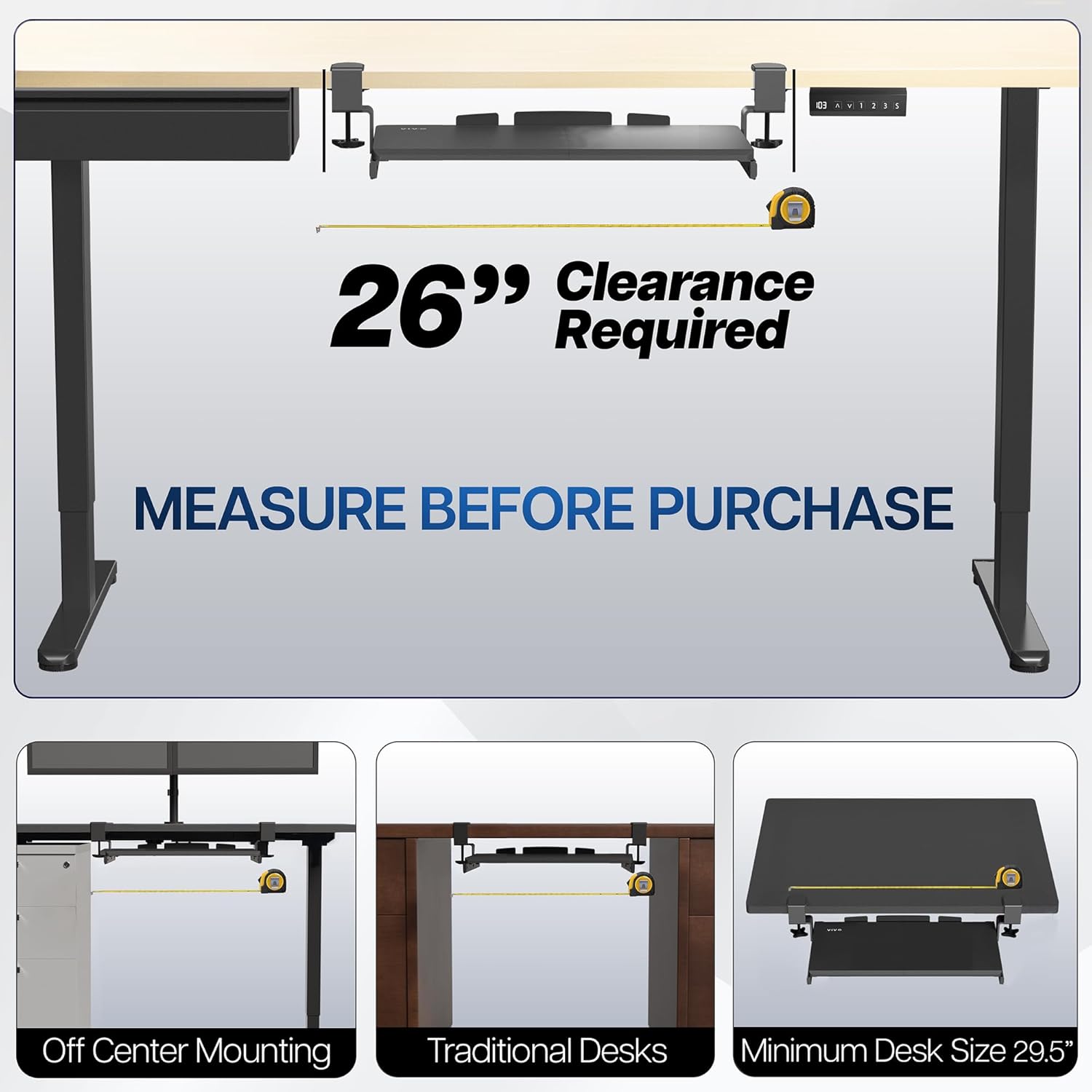 VIVO Small Keyboard Tray, Under Desk Pull Out with Extra Sturdy C Clamp Mount System, 20 (26 Including Clamps) x 11 inch Slide-Out Platform Drawer, Dark Walnut Top, Black Frame, MOUNT-KB05ES-D
