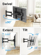 Pipishell Full Motion TV Wall Mount for Most 26-65 inch Flat & Curved TVs up to 77 lbs, Adjustable Bracket Height, Corner TV Mount with Single Articulating Arm, Max VESA 400x400mm, PIMF9