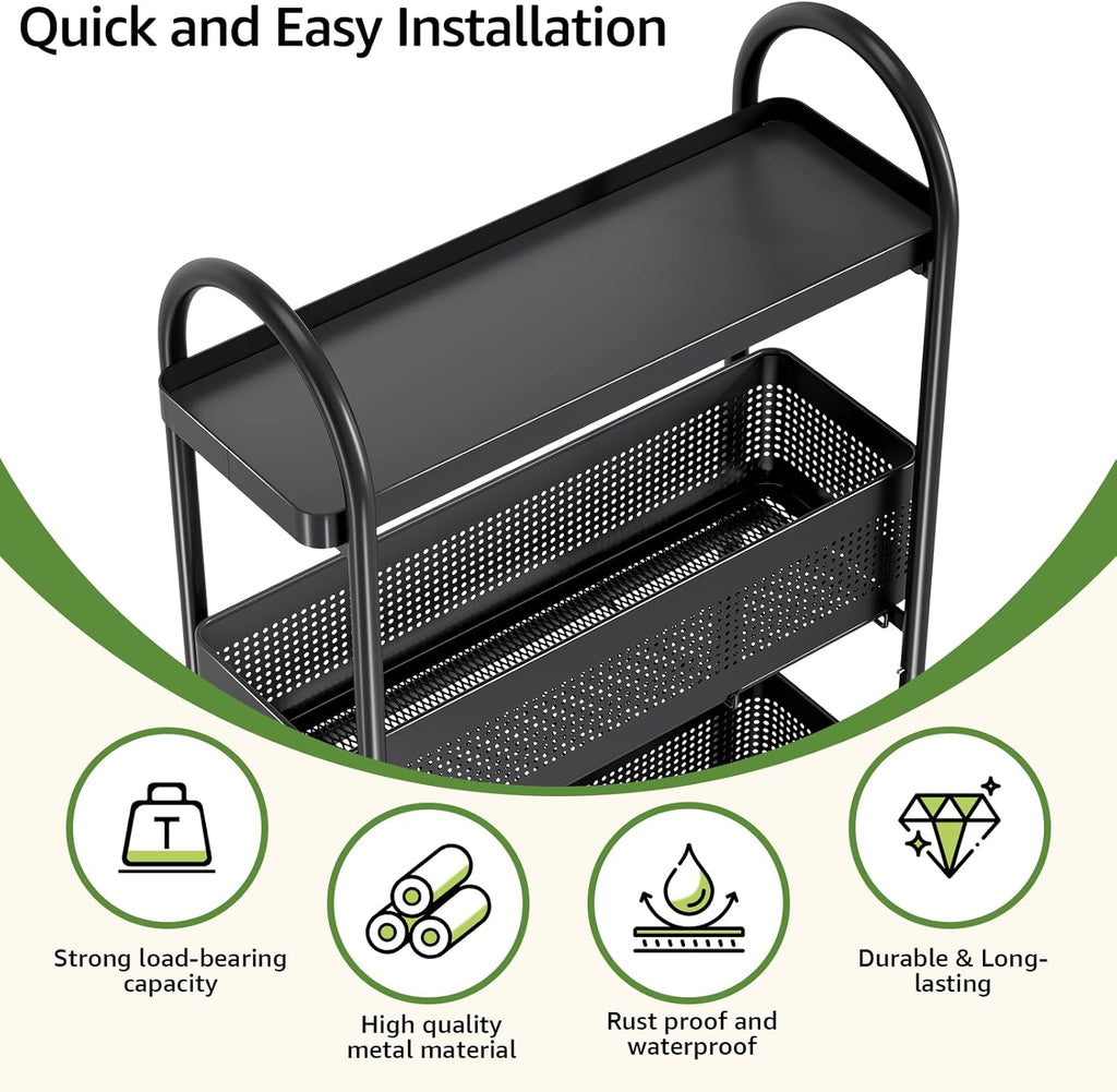 KINGRACK Slim Storage Cart with Drawer, 5-Tier Rolling Utility Cart on Wheels, Narrow Metal Cart for Space Save, Easy Assembly for Kitchen Cart, Craft Cart, Laundry, Bathroom, Nursery Organizer
