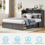Mjkone Murphy Bed with Folding Mattress, Queen Size Cabinet Bed with USB Charging Station & Large Drawers, Cube Cabinet Beds for Guest Room, Home, Office (Grey)