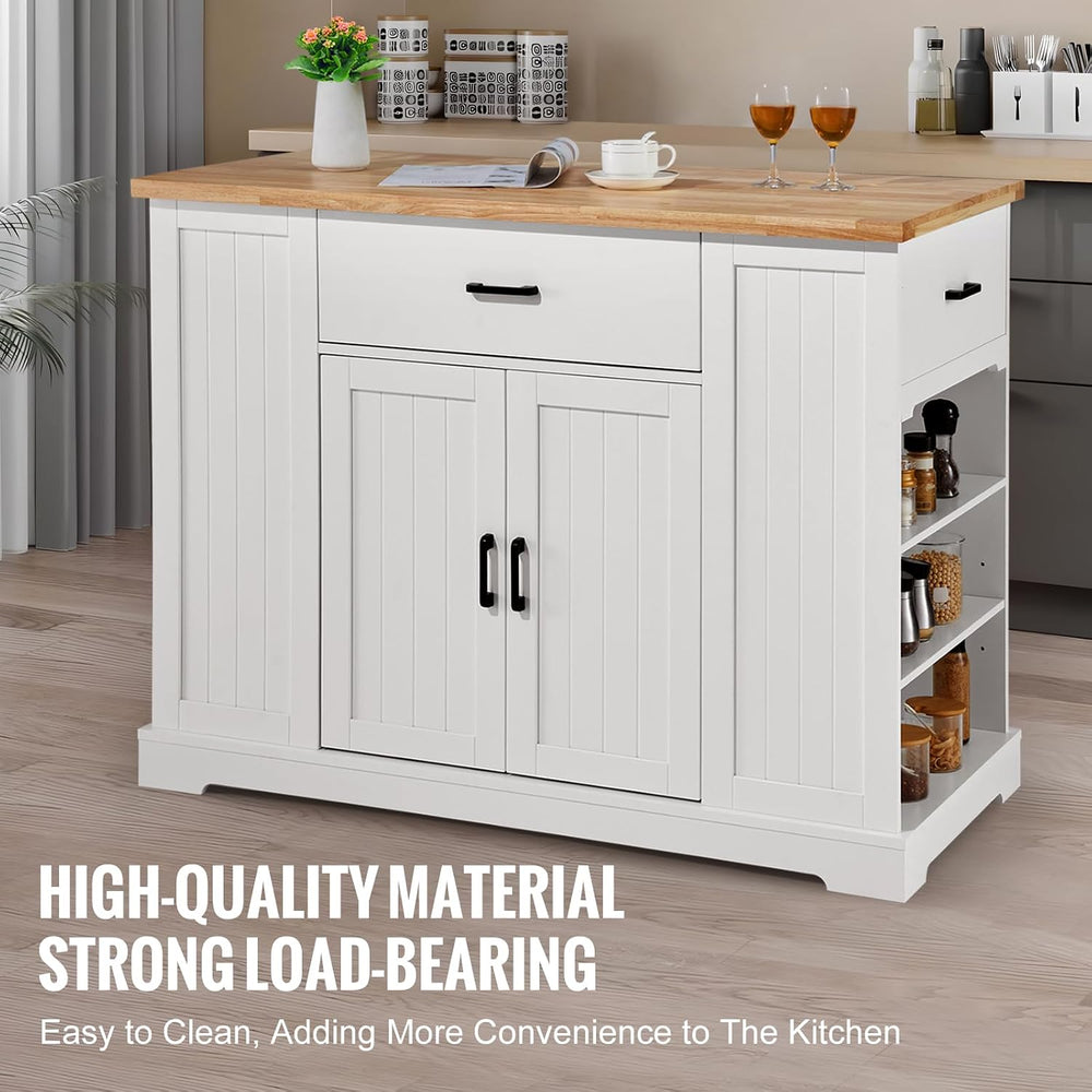 VEVOR 46" Wood Top Breakfast Bar with Storage Cabinet, Farmhouse Kitchen...