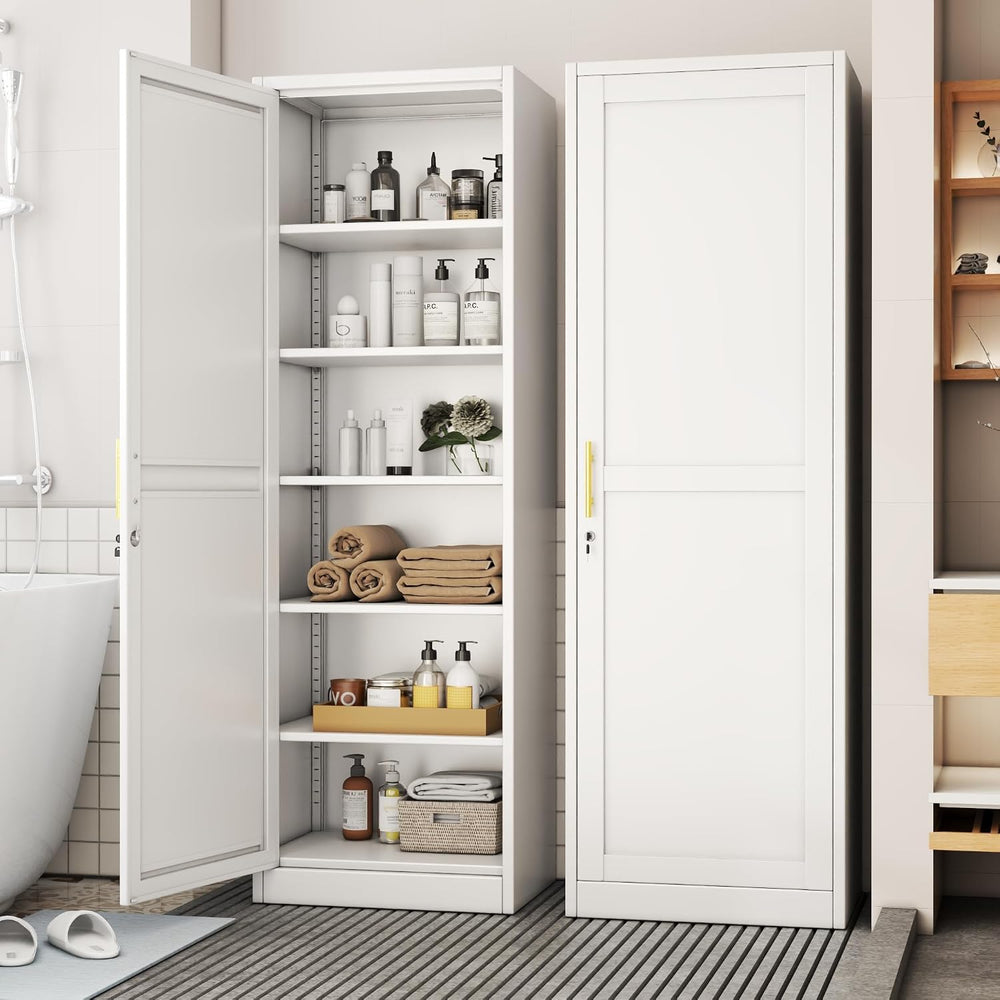 Tall Metal Narrow Bathroom Storage Locker Cabinet 67" H, Black Kitchen P...