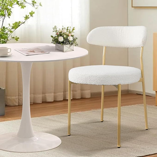 3-Pieces 31.5" Round Dining Table Set for 2, White Dining Table & Boucle Upholstered Dining Chairs Set of 2 for Kitchen Dining Room Apartment Small Space(White-Gold Leg Chair)