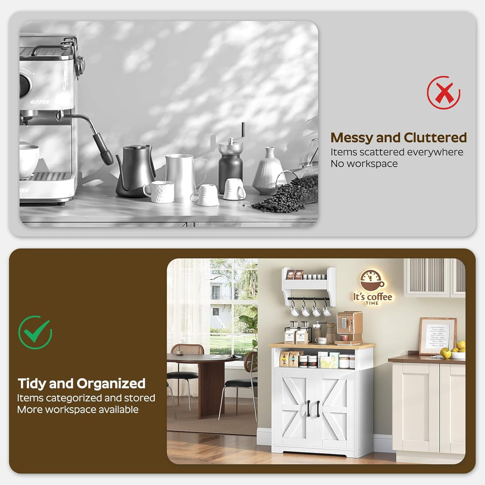 YATINEY Coffee Bar Cabinet, Kitchen Island with Storage, Farmhouse Sideboard ...