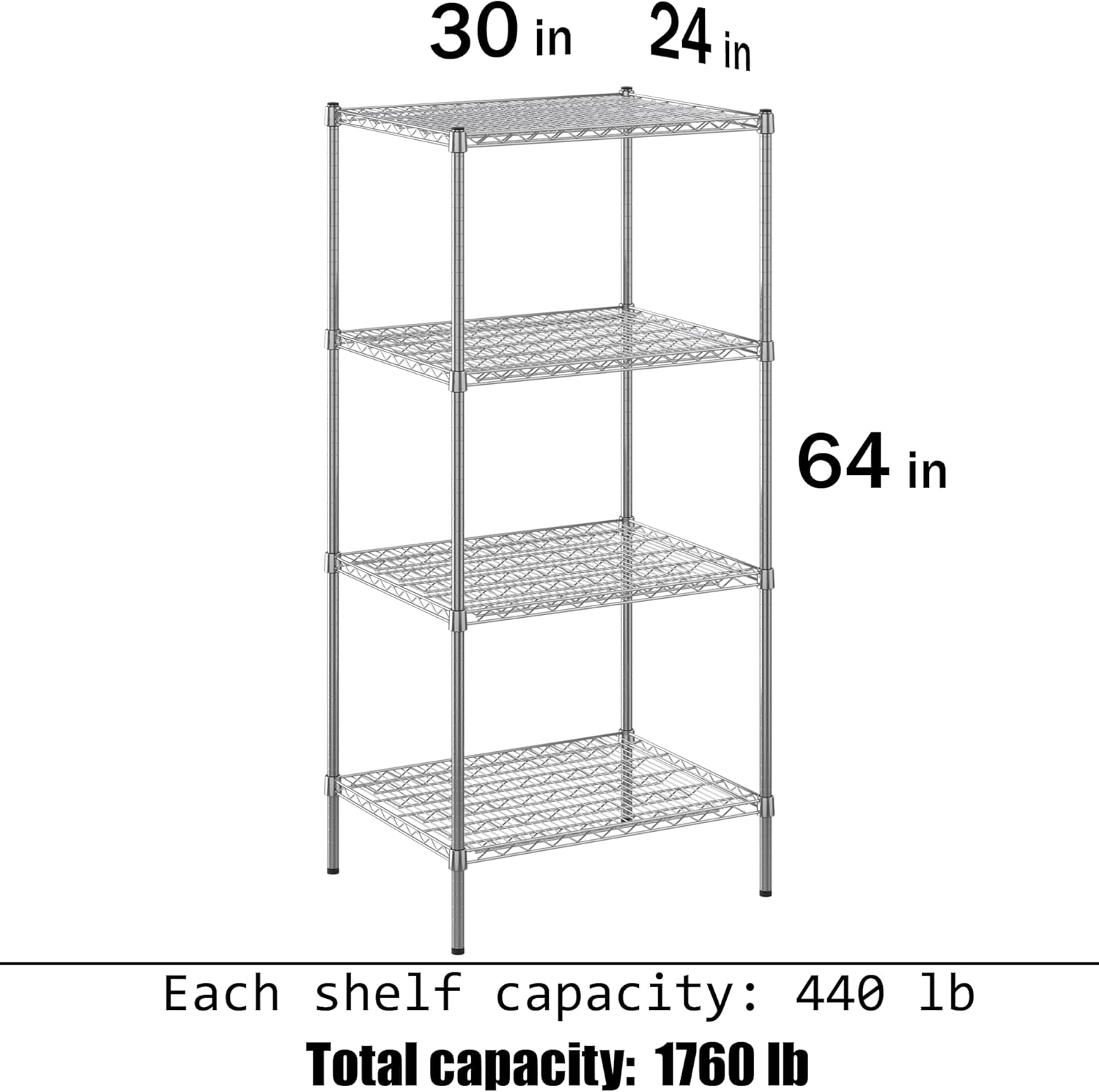 24" Deep x 30" Wide x 64" Height Wire Shelving Kit | 4-Tier | NSF Commercial Storage Rack Unit