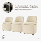 Upholstered Dining Chairs with Casters, Washable Cover Modern Dining Room Chairs with Thick Cushion & Sturdy Metal Frame for Kitchen, Living Room, Dressing Room, Sand Fabric, Set of 4