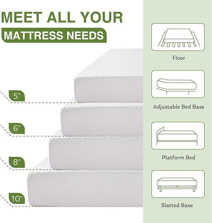 Full Size Memory Foam Mattress, 8 Inch Bed Mattress in A Box with Cooling Green Tea Gel, Pressure Relief with Medium Firm Support, CertiPUR-US Certified, 75''L x 54''W, ‎37.3 pounds White
