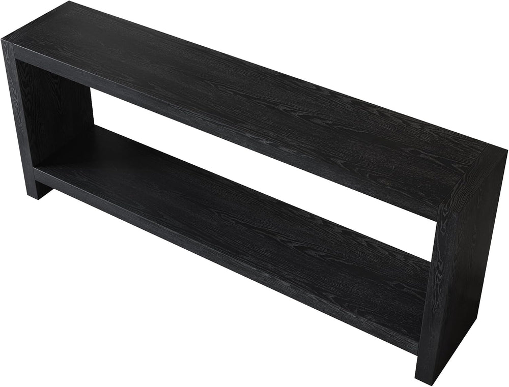 LUMISOL Farmhouse Console Table with Shelf & Wood Veneer, Black