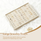 Large Jewelry Organizer for Drawer Insert Velvet Stackable Jewelry Trays for Earring Necklace Bracelet Ring Display (Beige, Ring 100 Slots)