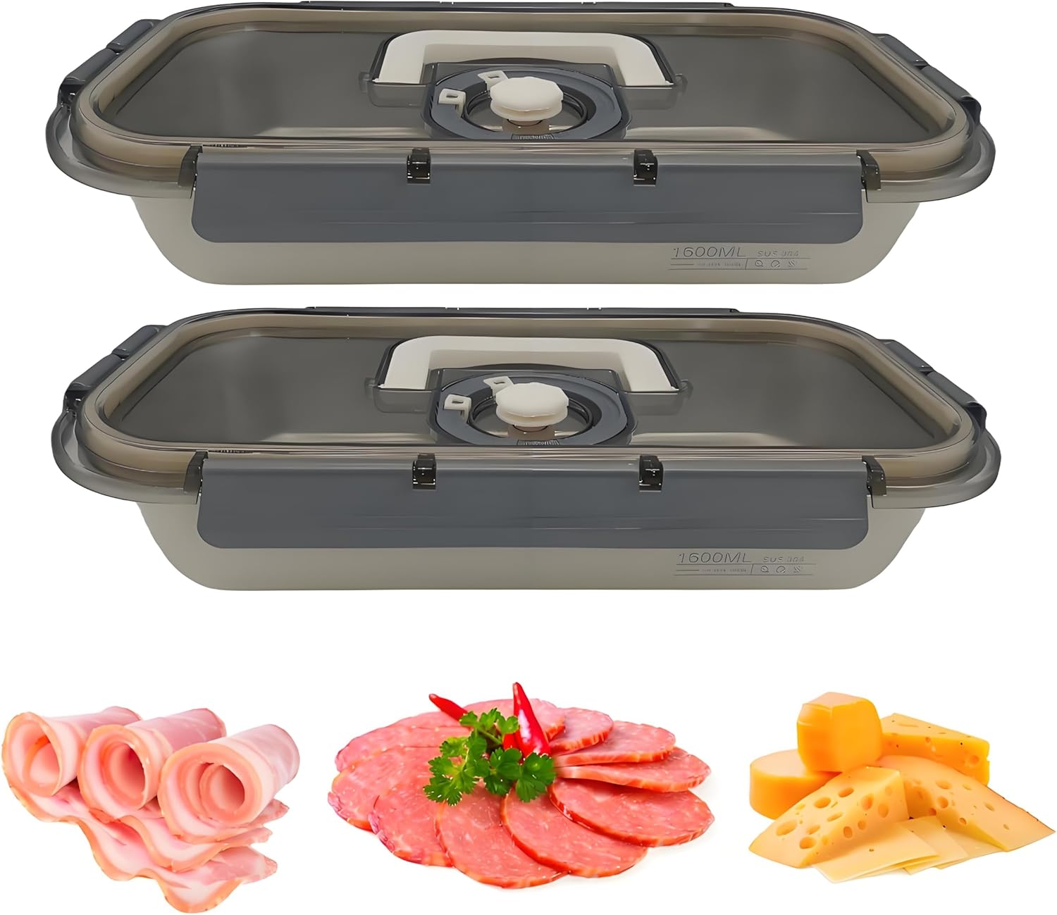2Pack Deli Meat Container & Bacon Container for Refrigerator & Chease Keeper– 304SS Airtight Fridge Storage Box with Date Tracker, BPA-Free & Dishwasher Safe,Creamy White