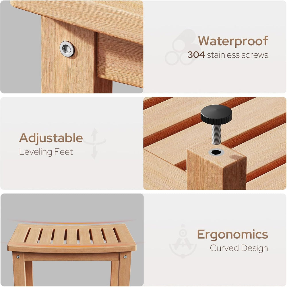 Psilvam 21" Poly Lumber Shower Bench Seat, Waterproof Shower Stool, Teak