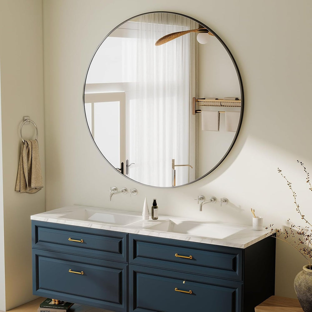 HARRITPURE 48 Inch Round Mirror Black Circle Bathroom Mirror