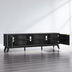 OKD 70" Mid Century Modern Fluted TV Stand, Entertainment Center, Sideboard, Media Console for Living Room with 2 Soft Close Door/Adjustable Shelves (Black Oak)