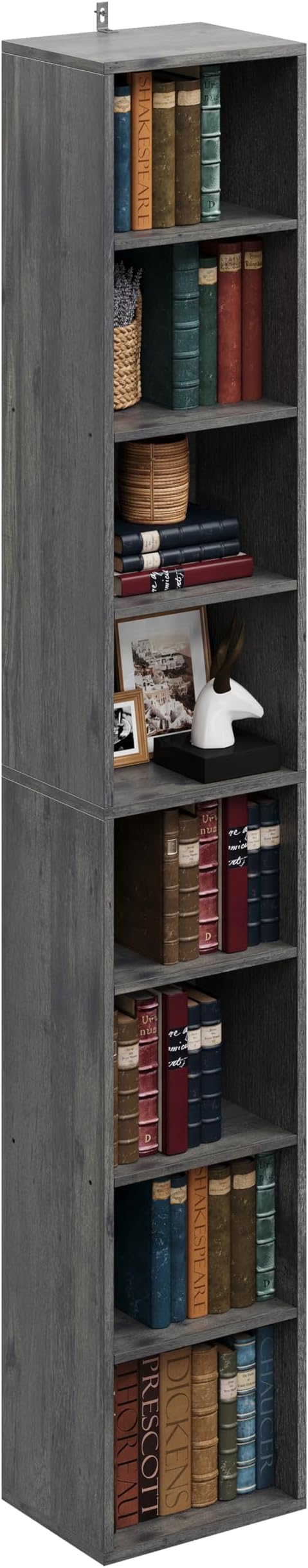 IRONCK Tall Narrow Bookshelf 8 Tiers, Compact Corner Bookcase, Easy to Match for Living Room, Office, Study, Bedroom
