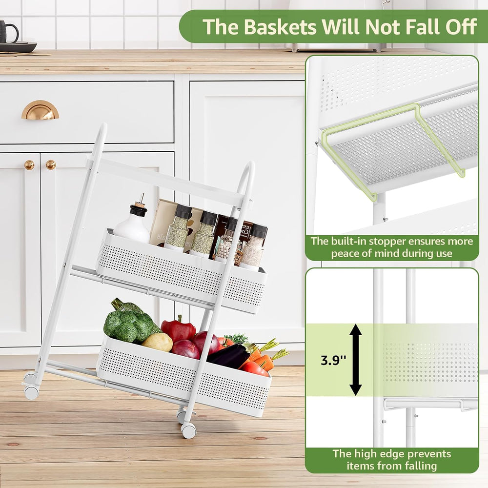 KINGRACK 3 Tier Slim Rolling Cart with Drawer, Metal Utility Storage Cart | 2...