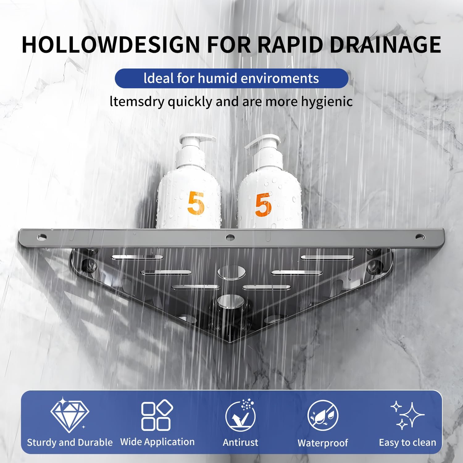 Shower Corner Shelf 304 Stainless Steel Shower Caddy 2 Tier Shower Organizer Niche Extra 6 Hangers Shelves 40 lbs Large Capacity Bathroom Storage for Inside Anti-Rust Drilling Installation(Silver)