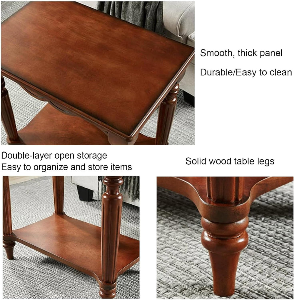 Solid Birch Wood 2-Tier End Table, Classic European Rectangle Side Table with...