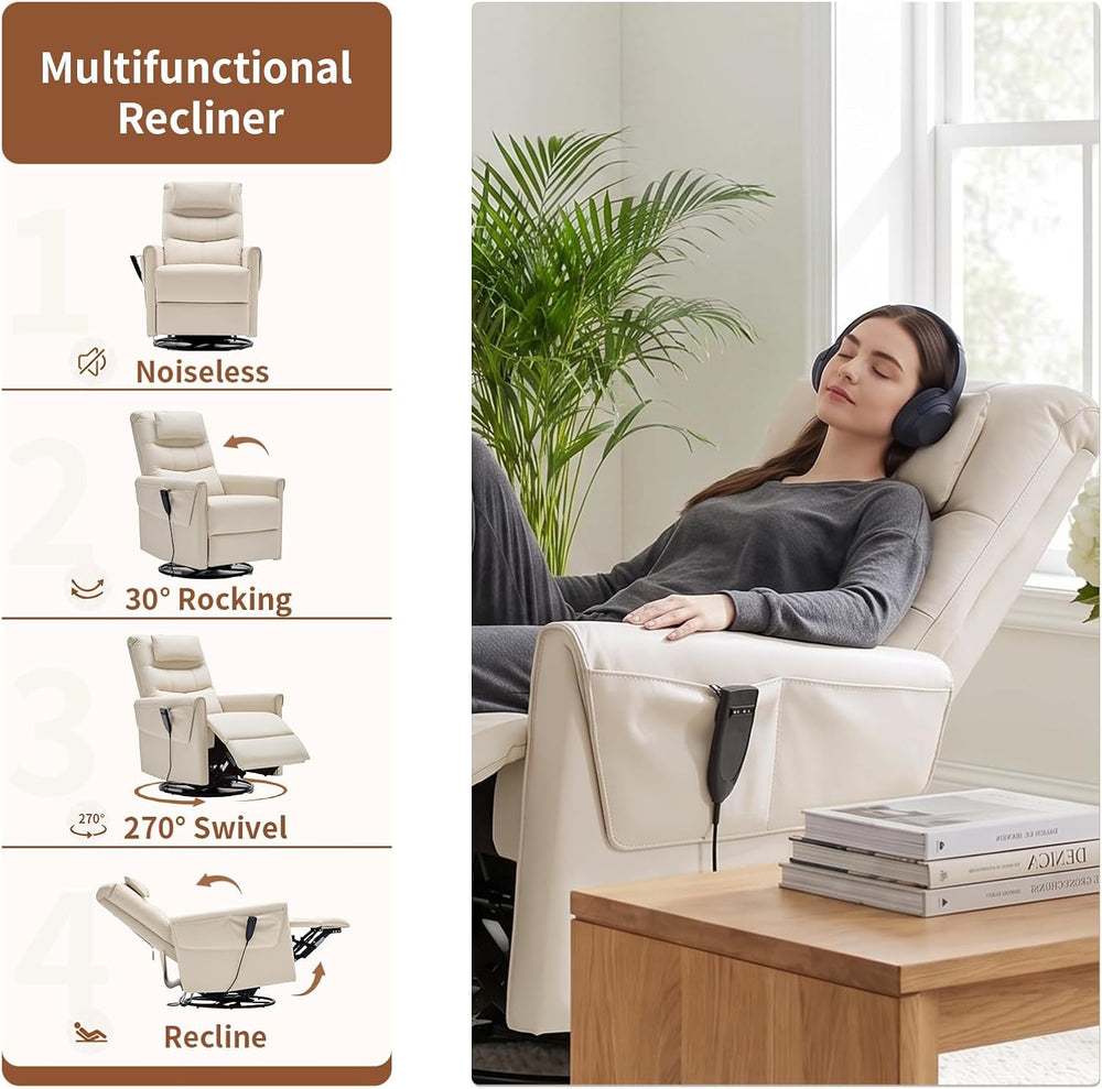 AIRSKY Genuine Leather Power Swivel Rocking Recliner Chair for Adults | Recli...