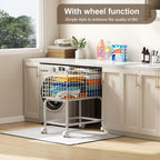 Wire Laundry Hamper Cart,80L Laundry Hamper Trolley with Pull Handle,White High Laundry Basket Cart for Laundry Room,Bathroom,Bedroom-White（23.6 * 15.75 * 28inch）