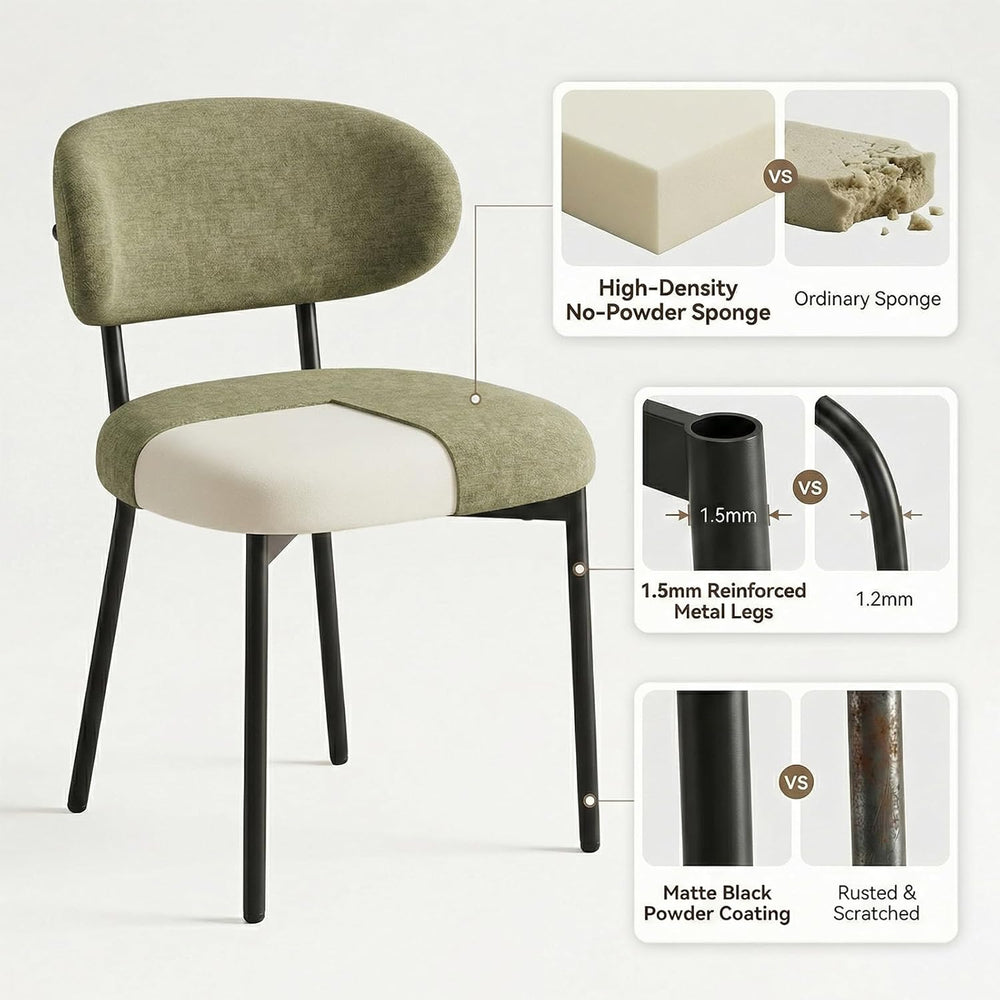 Upholstered Dining Chairs Set of 6, Modern Fabric Kitchen Chairs with Curved ...