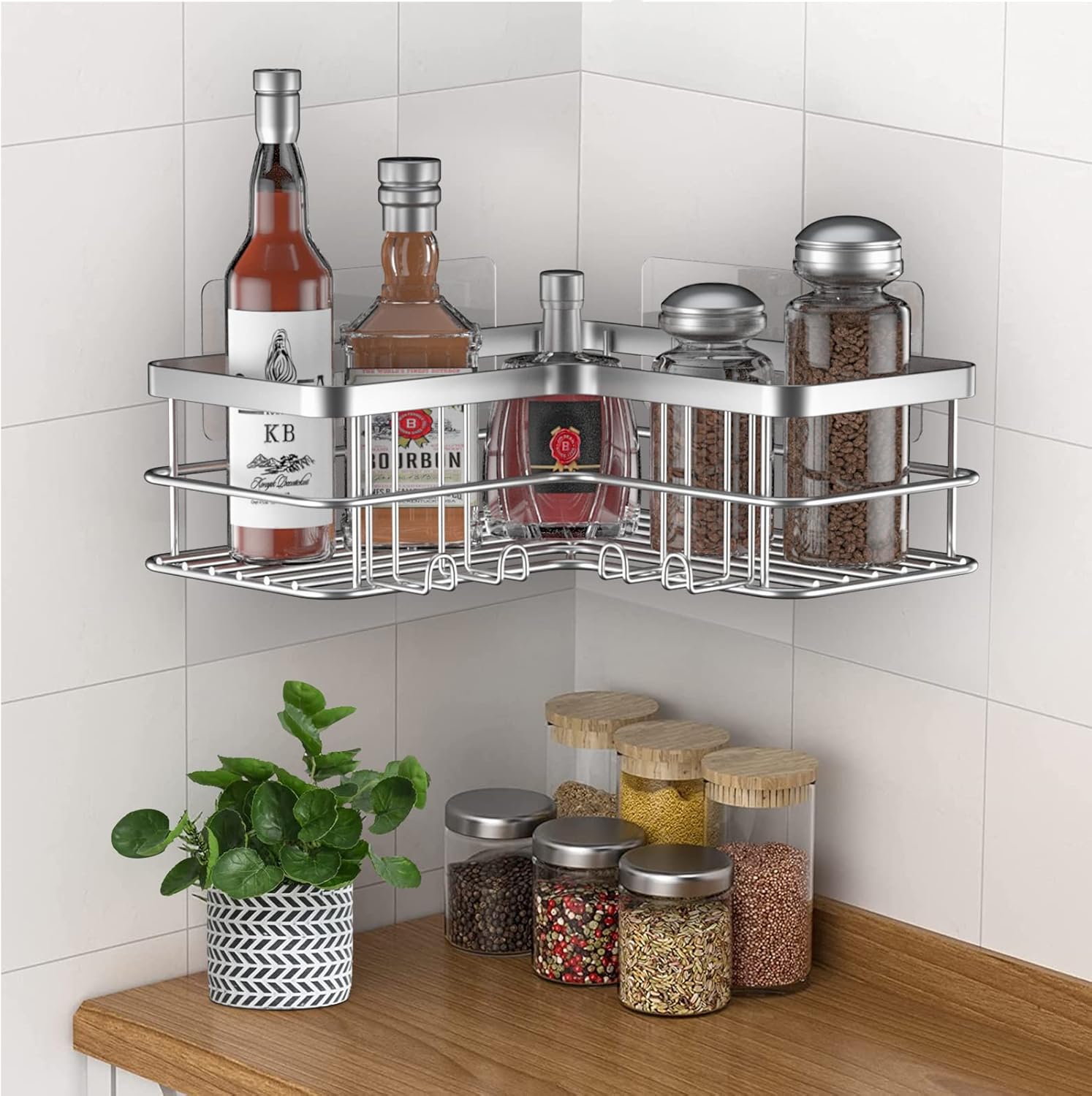 Yazoni Shower Caddy 2-Pack, No Drilling Shower Organizer Corner Shelf for Bathroom Tub, Stainless Steel Shower Caddy Corner Shelf for Bathroom Kitchen(Silver)