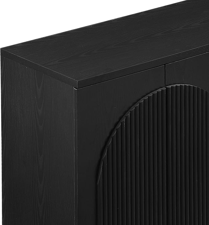 Yechen Fluted Black TV Stand with Arched Reeded Design Doors, Modern Entertainment Center with Storage for Up to 98", TV Media Console, TV Cabinet for Living Room, Bedroom(2 PCS)