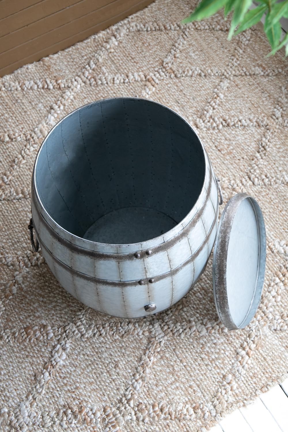 Drum Side Table with Removable Lid, 22.5x22.5x26 Inch Iron End Table with Sto...