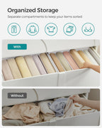 SONGMICS Set of 4 Large Size Wardrobe Clothes Organizers, 6-Compartment Foldable Drawer Organizers with Handles, 16.5 x 11.8 x 6.7 Inches, for Pants, Sweaters, Jeans, Cloud White URUS009W04
