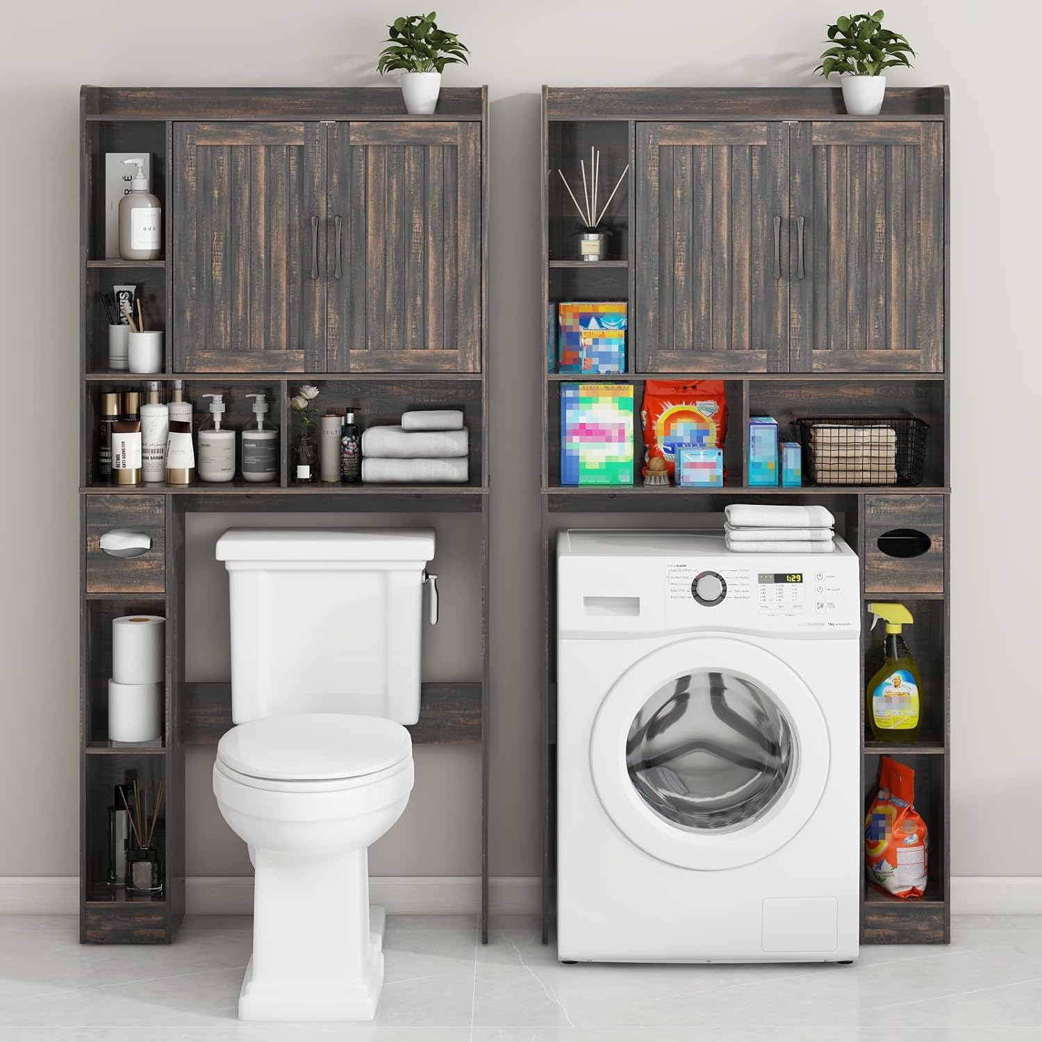 Vabches Over The Toilet Storage Cabinet, Farmhouse Storage Cabinet Over Toilet with Barn Door，Home Space-Saving Toilet Rack, for Bathroom, Restroom, Laundry