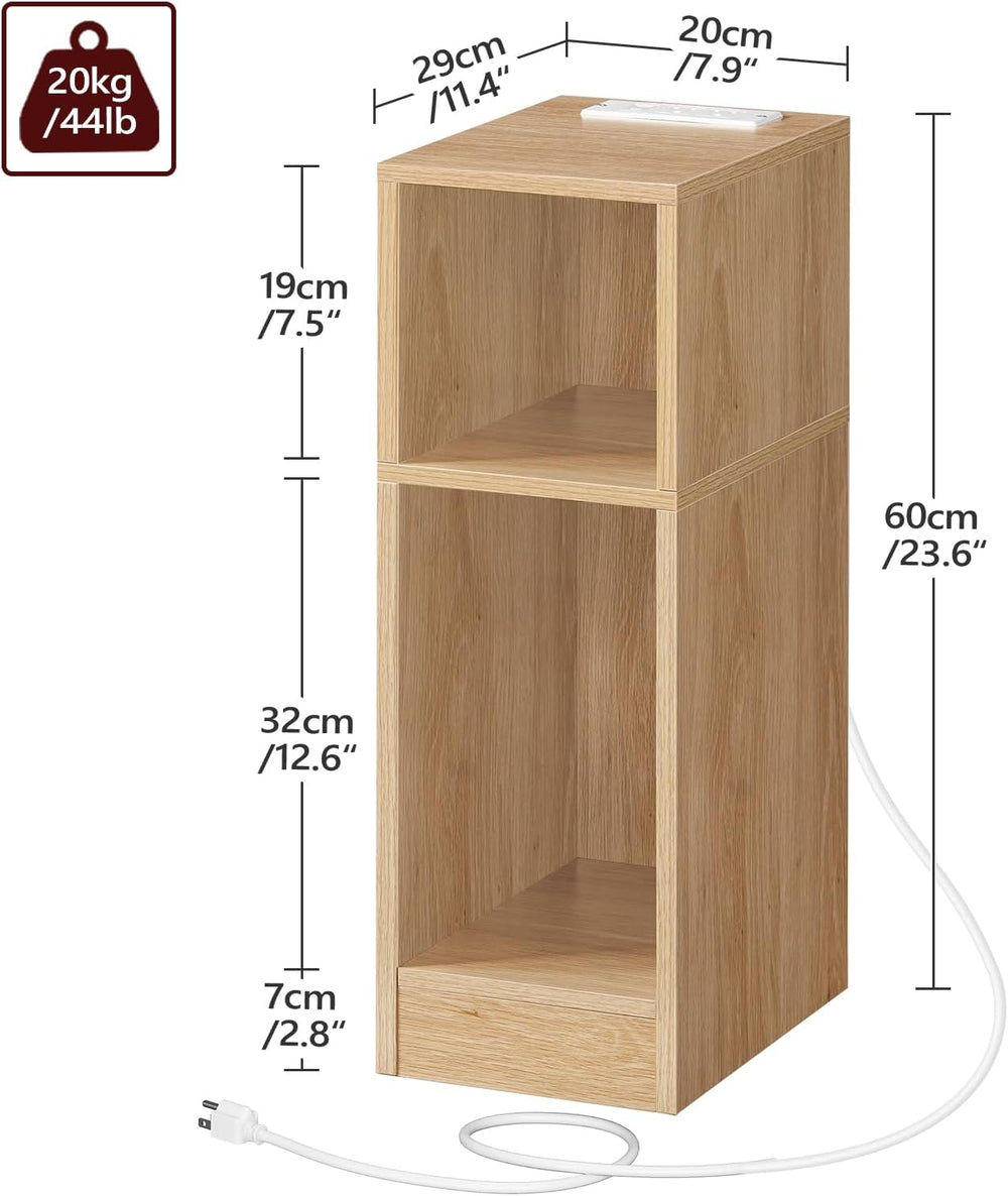 MAHANCRIS Narrow Nightstand, Narrow End Table with Charging Station, Skinny B...