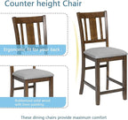 KEIKI 5-Piece Counter Height Dining Table Set with Square Table and 4 Upholstered Slatted Backrset Chair, for 4 Person, Modern Style Wooden Table Set, Easy Assembly, for Kitchen, Dining Room, Walnut