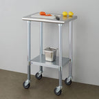 ROCKPOINT Stainless Steel Table for Prep & Work with Caster Wheels 18x24 Inches, NSF Metal Commercial Kitchen Heavy Duty Table with Adjustable Under Shelf and Table Foot for Restaurant, Home and Hotel
