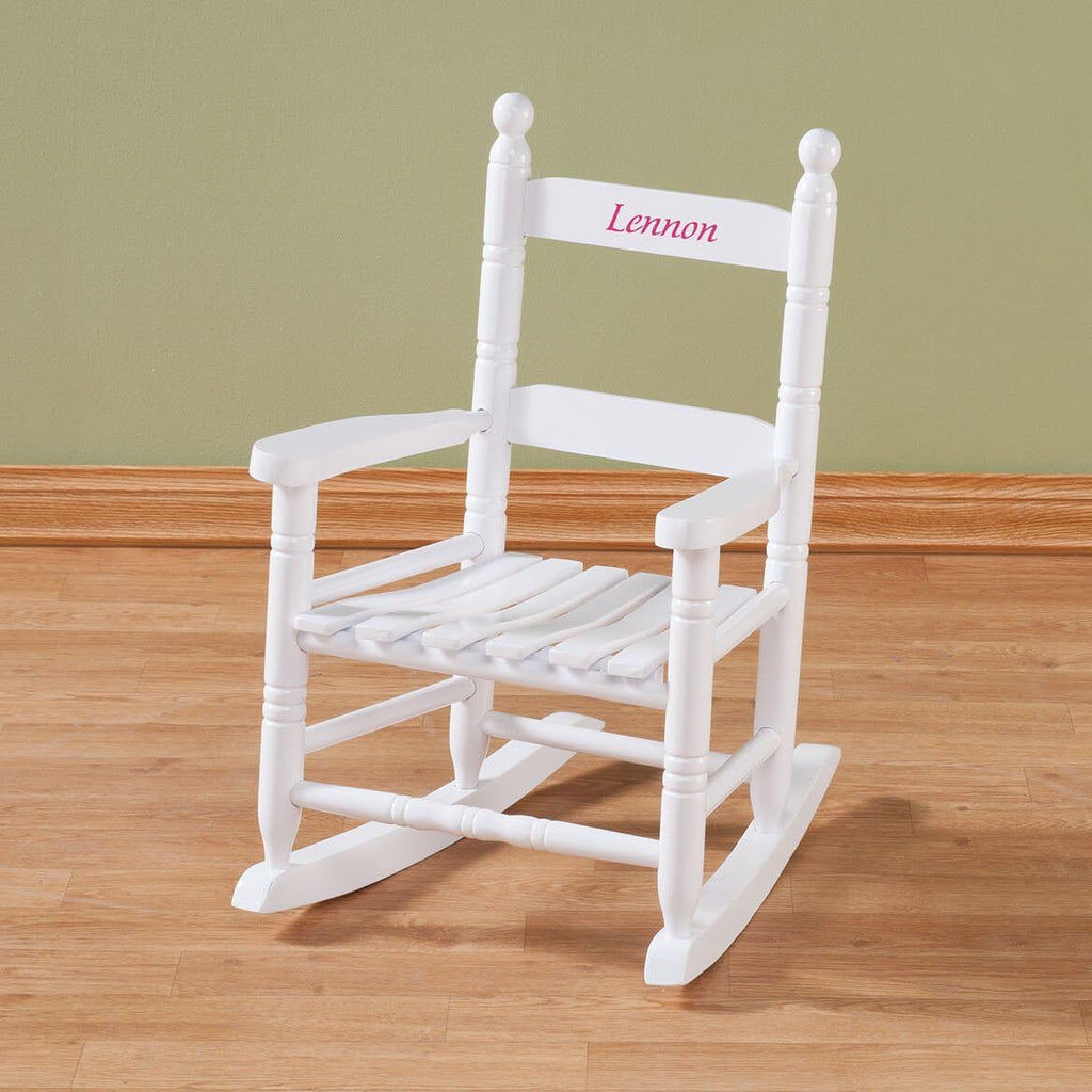 Miles Kimball Custom Childs White Rocker - Pink Font