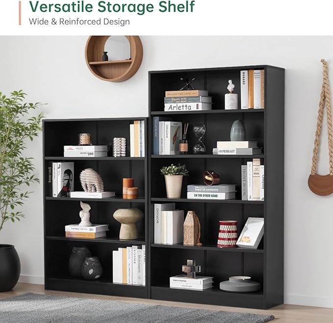 NicBex 59.8“ Heavy Dute Wood Bookcase with Adjustable Shelves, Modern Manga Bookshelf for Living Room, Office, Small Spaces, Manga and Book Shelves Storage, Tip-Over Resistant, 33" Wide Black