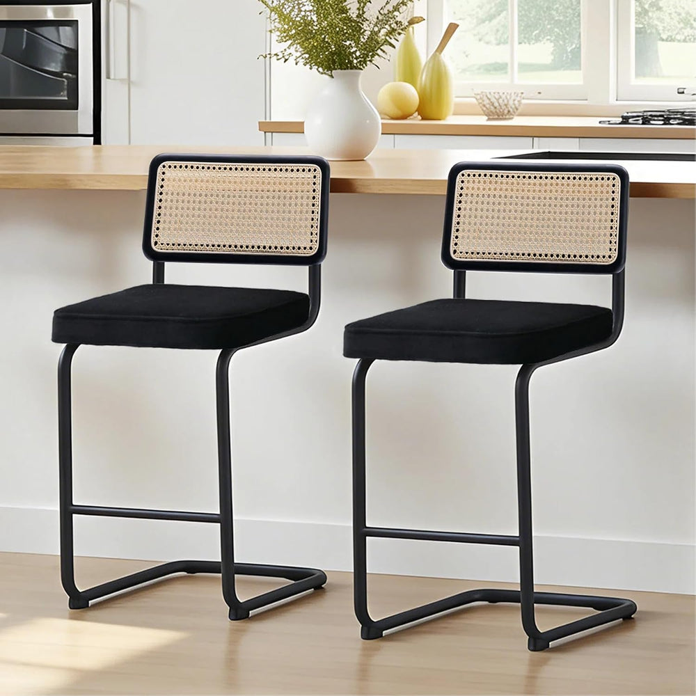 Zesthouse Natural Rattan Counter Stools Set of 2, 26" Modern Boho Barstools