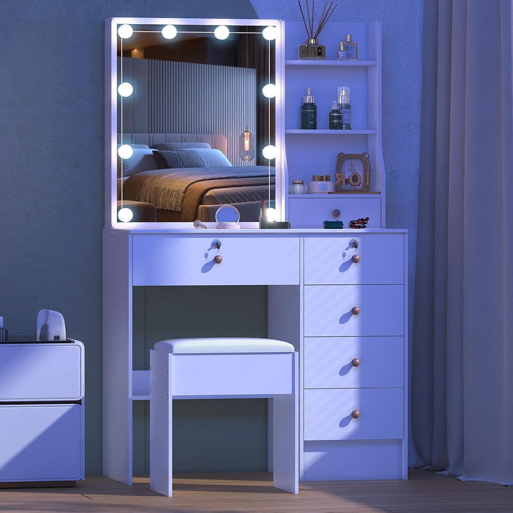 Umeiga Small Vanity Desk with Mirror and Lights, 32" Makeup Vanity Table...