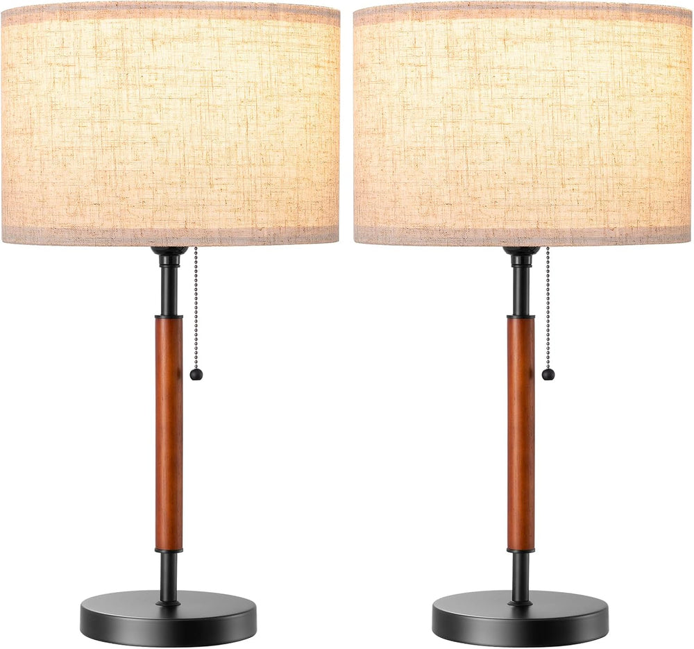 EDISHINE Mid Century Table Lamp Set of 2, Pull Chain Switch, Metal Base