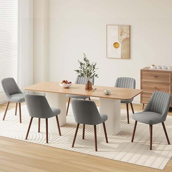 Upholstered Dining Chairs Set of 6, Modern Fabric Kitchen Chairs with Back, Wood Legs for Kitchen Dining Room Restaurant, Grey