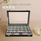 Stratalife Earring Organizer Velvet Jewelry Organizer Box 24 Grid Earring Tray Jewelry Display Jewelry Storage Jewelry Trays For Drawers Jewelry Display Case With Clasp (Gray Black)
