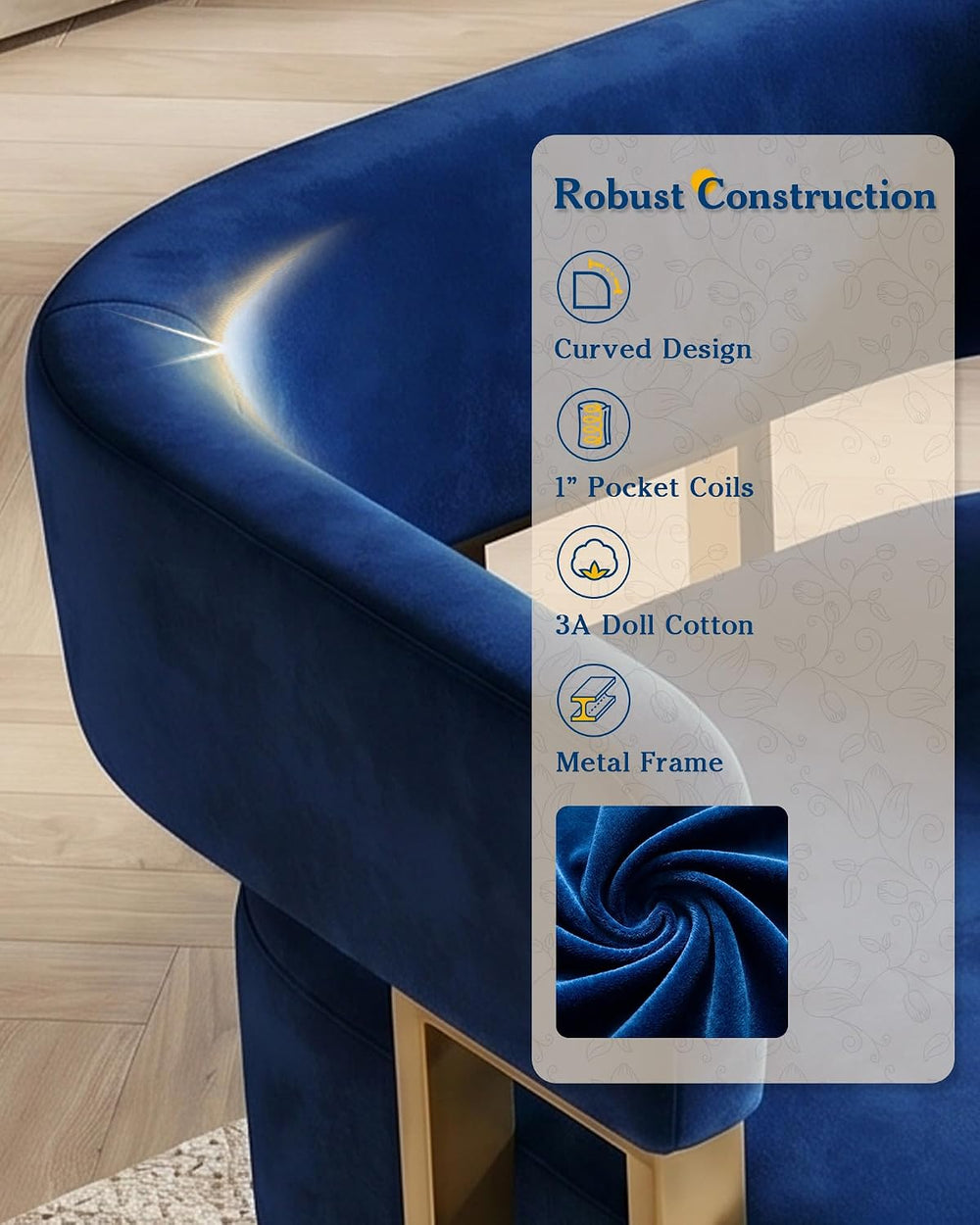 AODAILIHB Blue Modern Accent Chairs Set of 2, Velvet Barrel Chairs with Gold ...