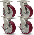 SY America 6" X 2" Casters Wheels,Heavy Duty Casters Set of 4，Polyurethane on Aluminum Wheels,2 Swivel 2 Swivel w/Top Lock Brake Casters,5200 LBS Load Capacity