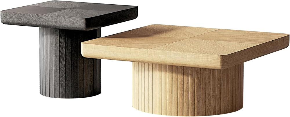 Square Parquet Nesting Coffee Tables Set of 2, Geometric Veneer Base Wood | W...