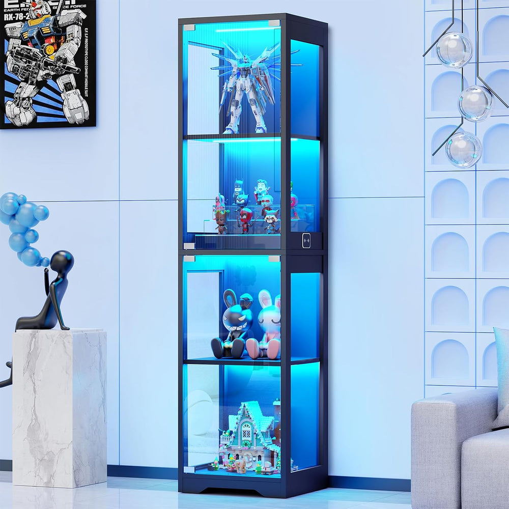 BROTTAR Glass Display Cabinet, Display Case for Collectibles, Black