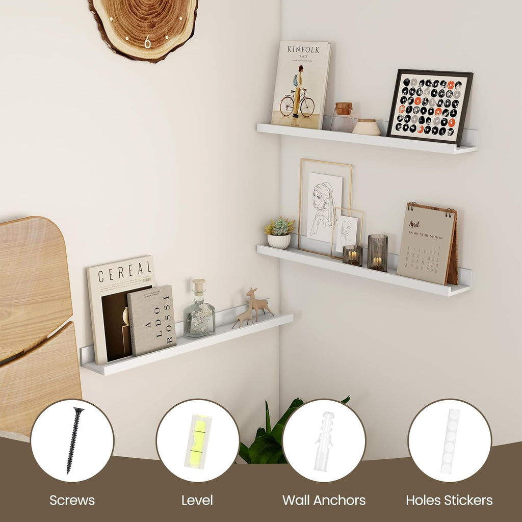 Axeman Floating Shelves for Wall - 24 Inch Picture Ledge Shelf Set of 2 - White Floating Shelves with Lip - Picture Shelf for Wall with Ledge - Photo Ledge Shelves for Pictures Nursery Books