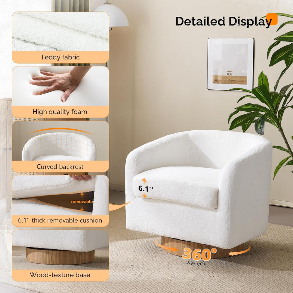 VINGLI 360°Swivel Accent Chair with Engineered Wood Base and Removable Cushio...