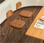 Mid Century Modern Dining Chairs Set of 2, Retro Chair with Faux Leather Upholstered Seat & Solid Wood Backrests & Vintage Distressing Metal Legs & Leg Protectors for Kitchen Dining Room (Brown)