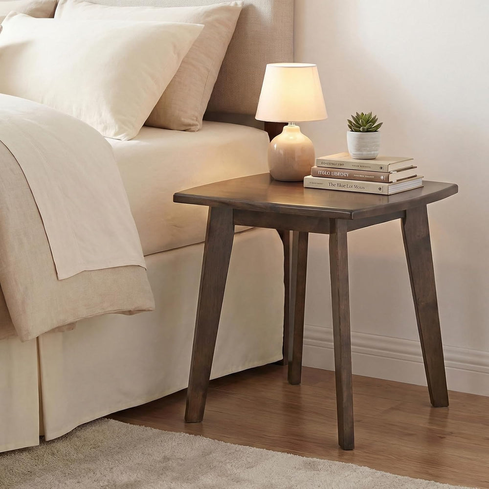 GOFLAME Solid Wood End Table, 17” Square Sofa Side Table with Storage, Thicke...
