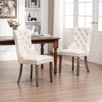 Velvet Dining Chairs Set of 2,Upholstered Dining Chairs with Ring Pull Trim and Button Back,Modern Seating for Kitchen, Bedroom & Living Room(Beige)